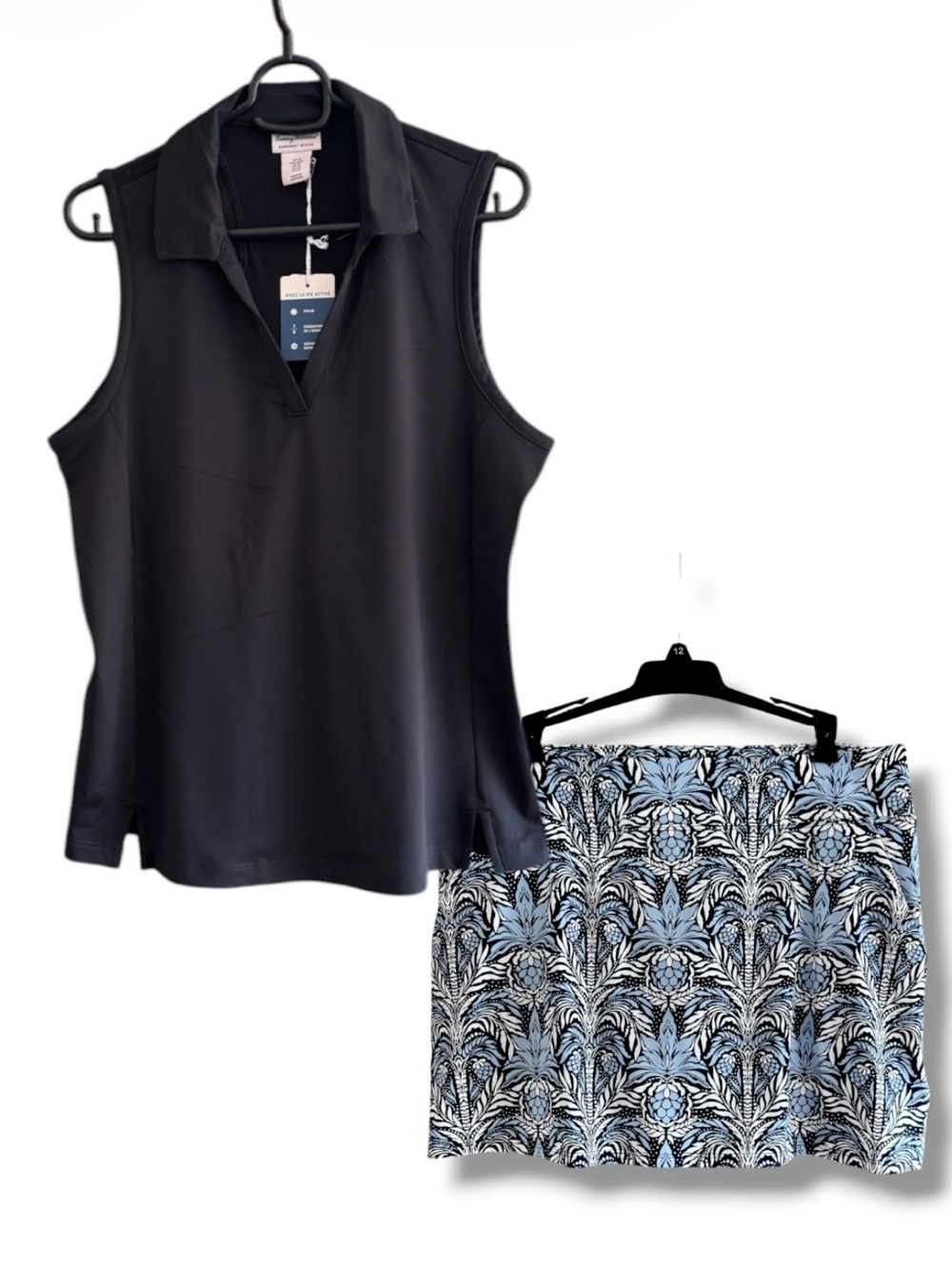 Tommy Bahama Black Sleeveless Polo Top Blue Damask Printed Skort